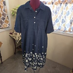 Karen Scott Blue Midi Dress with White Floral Design. MMCP